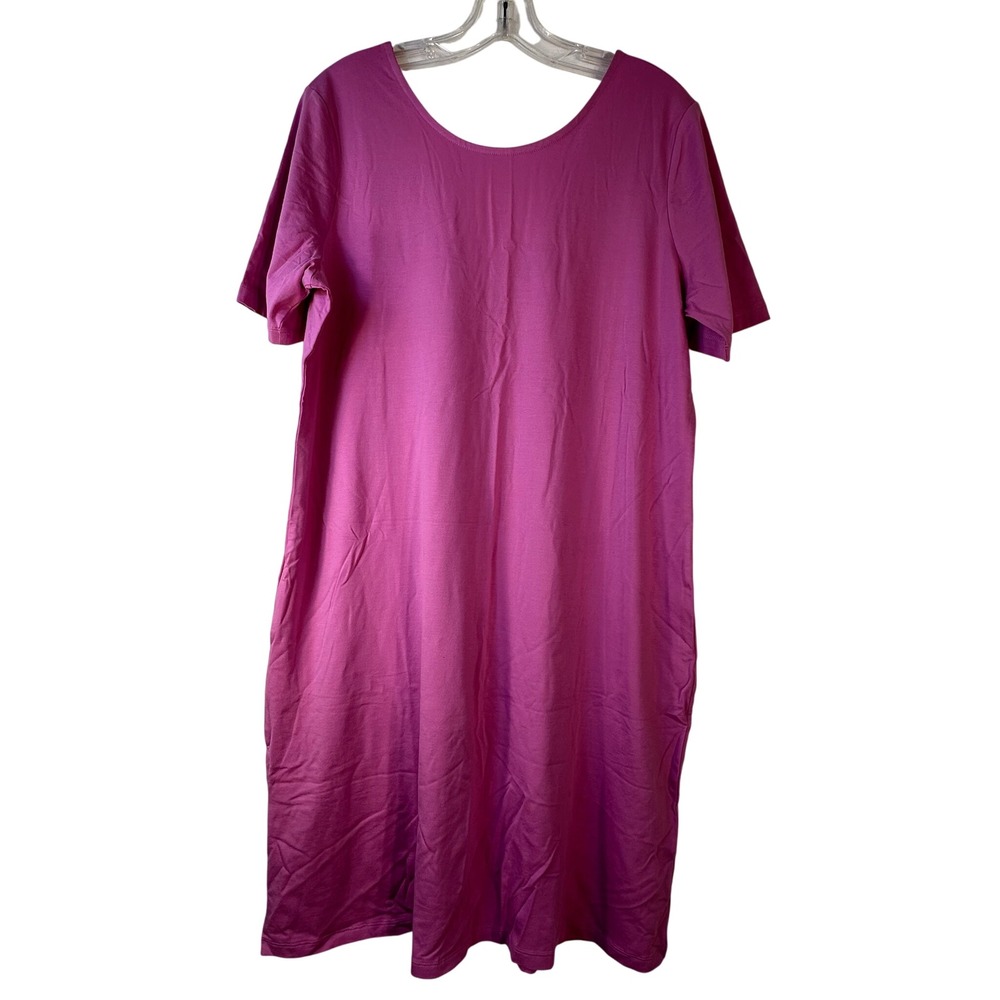 Lands End Womens XL 18 Orchid Pink Short Sleeve Scoop Neck T-Shirt Midi Dress